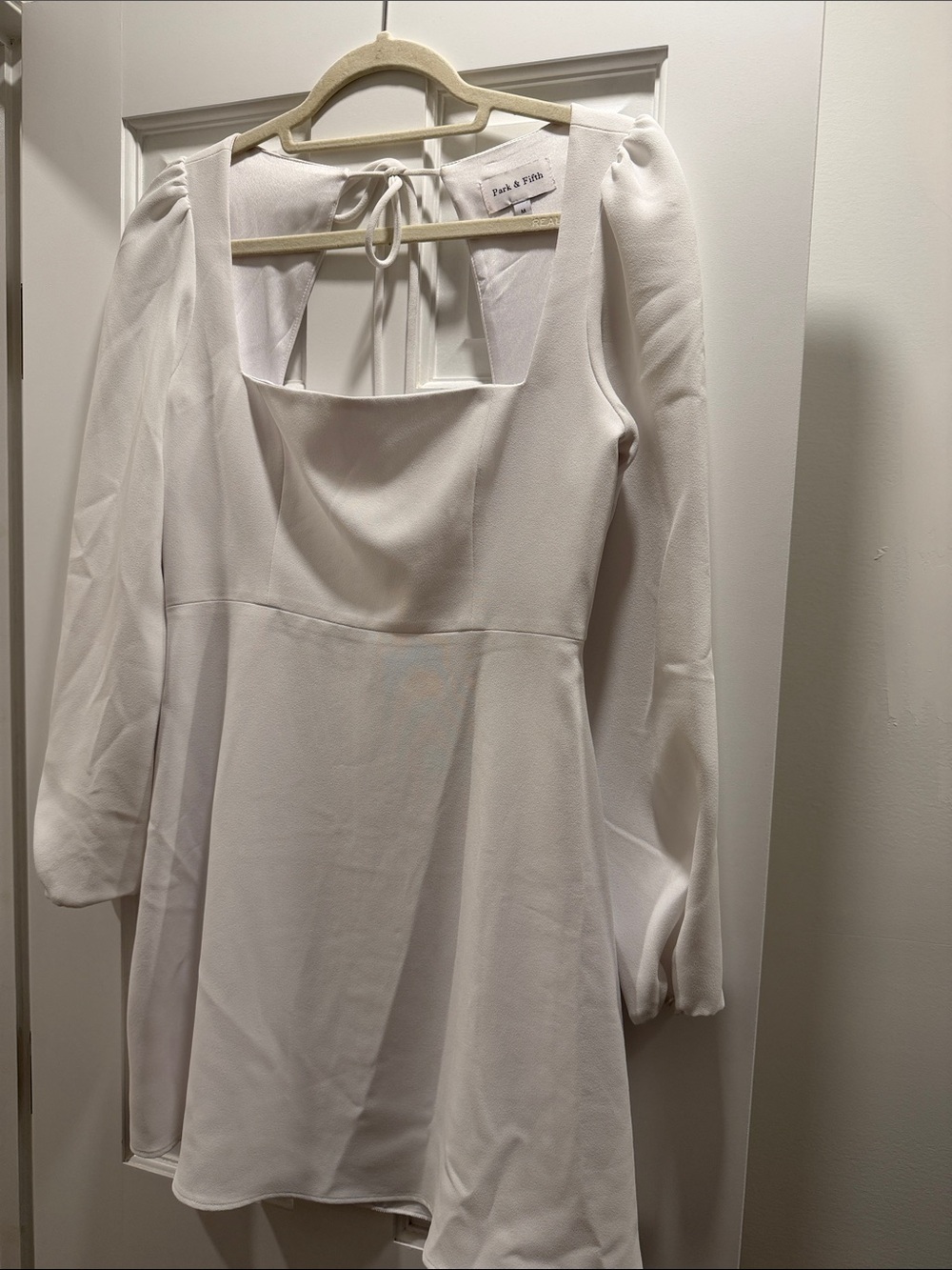 Park & Fifth White Square Neck Puff Sleeve Skater Dress